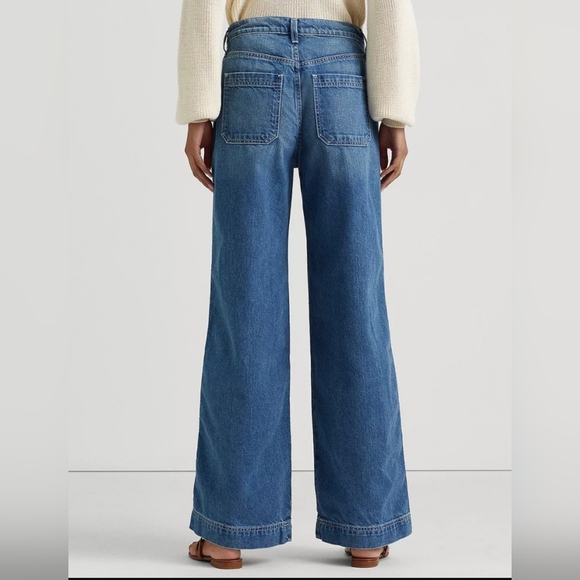 NWT Lauren Ralph Lauren Highrise Wideleg Blue Baggie Jeans Rope Drawstring Sz 6 - Picture 2 of 13